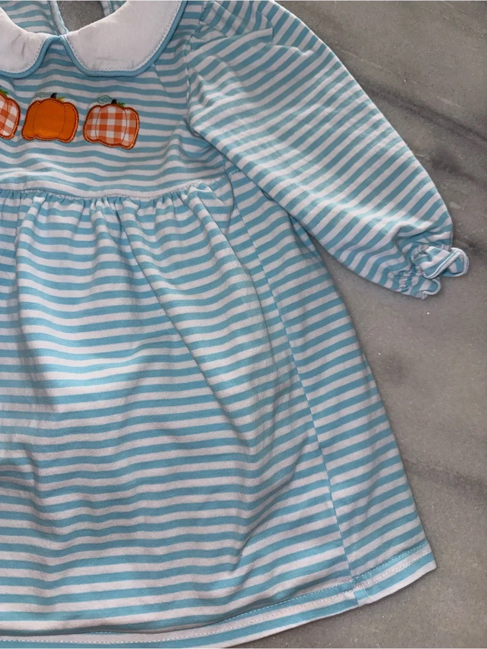 Marie Nicole Blue & White Striped Pumpkin Appliqué Girls Dress 18-24m
